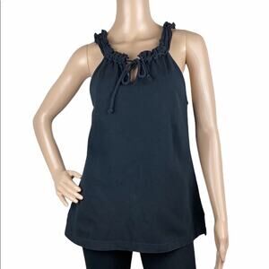 MICHAEL Michael Kors Black Pique Sleeveless Ruffle Tie Neck Split Hem Tank Top M